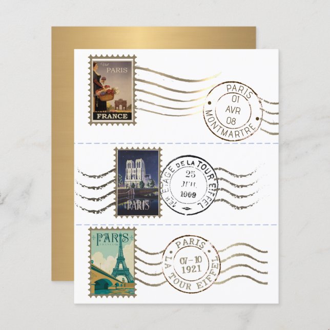 Papier Poster Vintage voyage Timbres et Postage Français (Devant / Derrière)