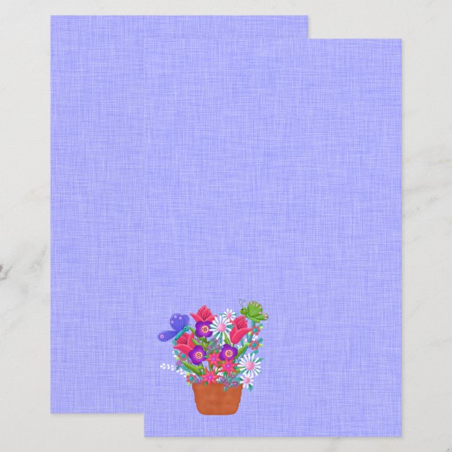 Papier Pot à fleurs et papillons Belle (Devant / Derrière)