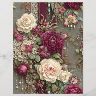 Papier pour scrapbook avec fleurs bordeaux pour jo
