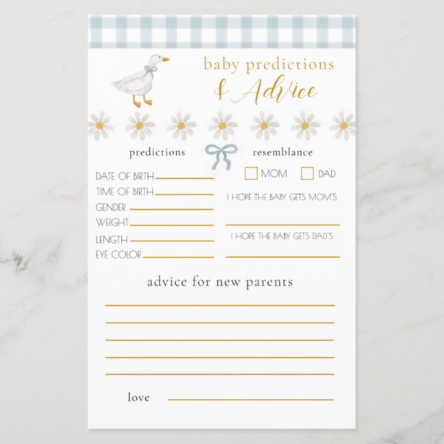 Papier Prédiction de conseils pour bébé Silly Goose Blue  (Devant)