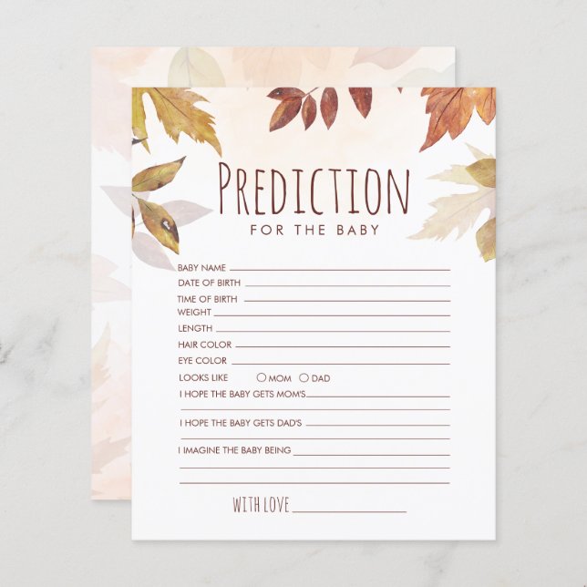 Papier Prédiction De Foliage Automne Pour Le Jeu Baby sho (Devant / Derrière)
