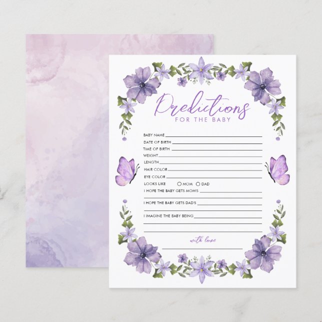 Papier Prédiction de papillons violets pour jeu de bébé (Devant / Derrière)