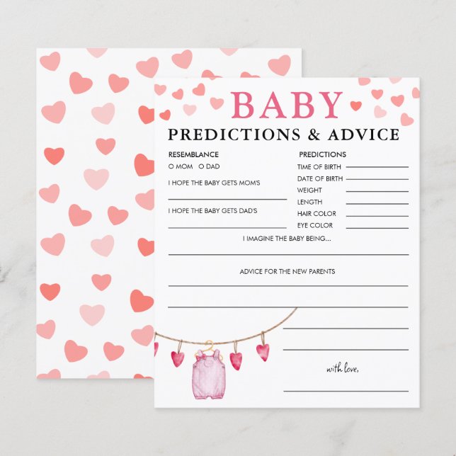 Papier Prédictions de bébé | Jeu de Baby Shower de la Sai (Devant / Derrière)