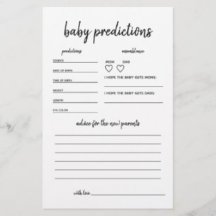 Papier Prédictions de bébé Jeux de Baby shower minimalist