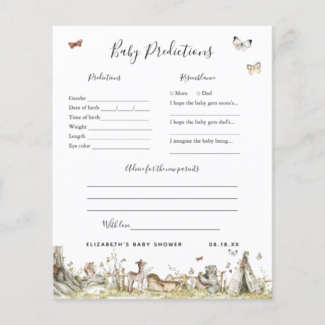 Papier Prédictions des bébés | Jeu Baby shower (Devant)