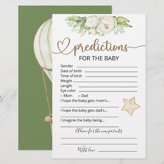 Papier Prédictions des bébés | Jeu Baby shower (Devant / Derrière)