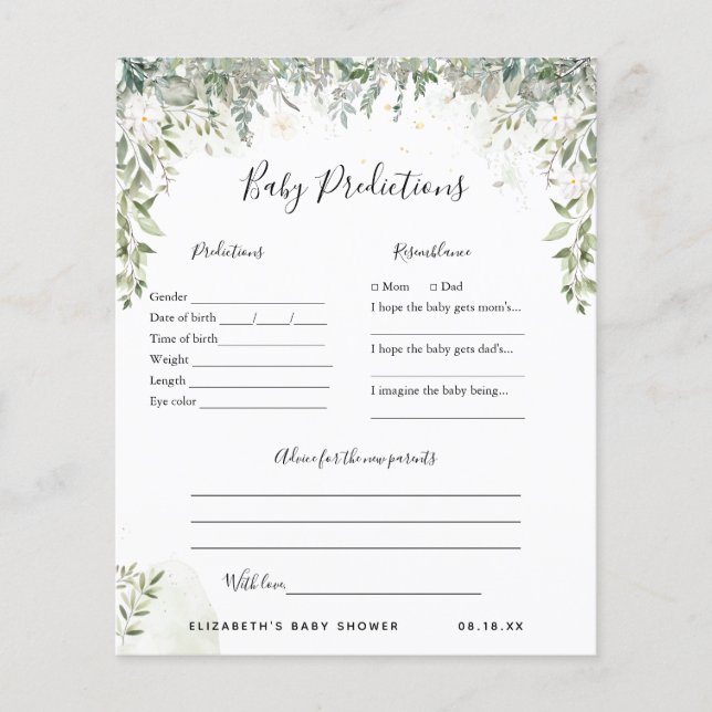 Papier Prédictions des bébés | Jeu Baby shower (Devant)