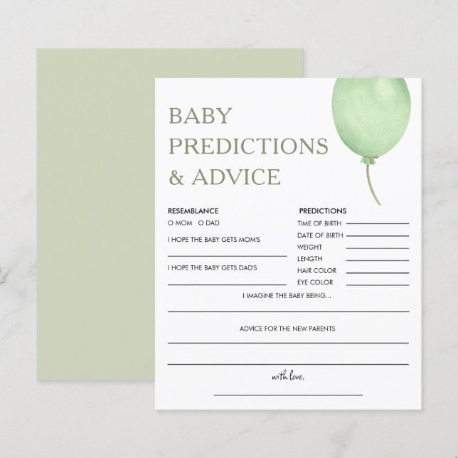 Papier Prédictions des bébés | Jeu de Baby shower de ball (Devant / Derrière)