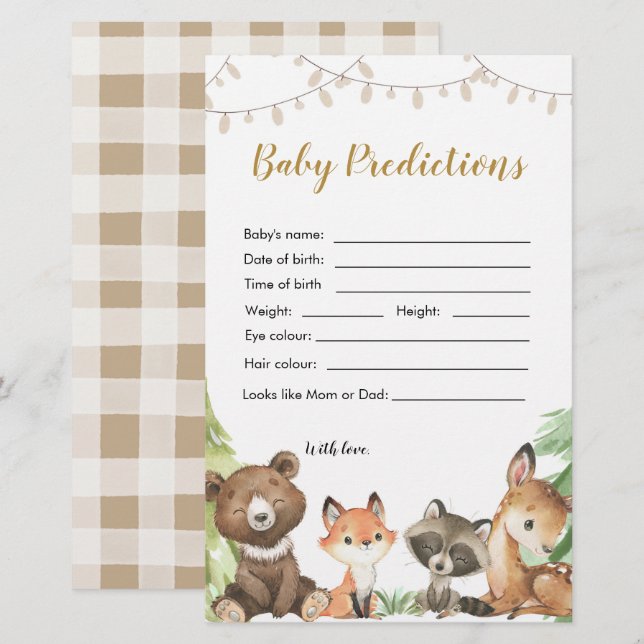 Papier Prédictions du Baby shower des bois pour bébés (Devant / Derrière)