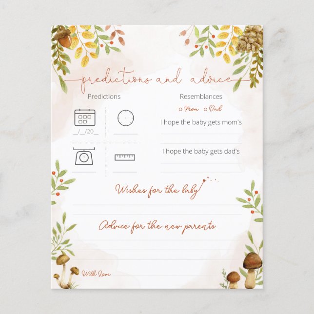 Papier Prédictions et conseils, Baby shower des bois (Devant)