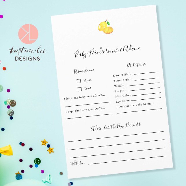 Papier Prédictions et conseils Jeux de Baby shower citron (Créateur téléchargé)