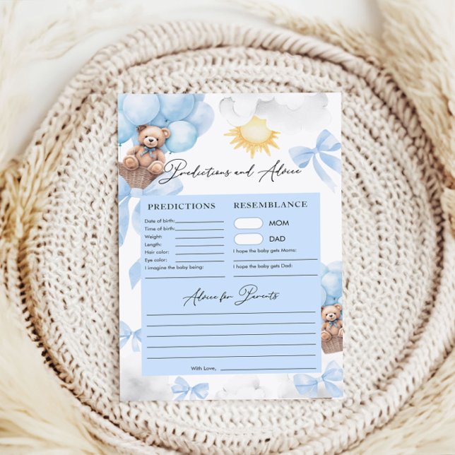 Papier Prédictions et conseils Jeux de Baby shower d'ours (Créateur téléchargé)