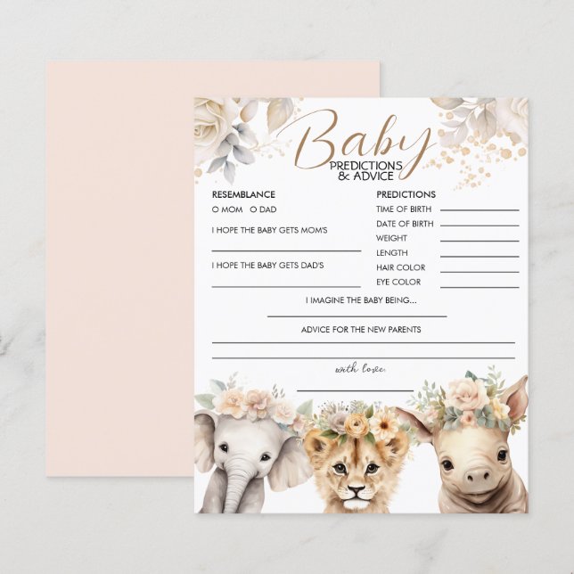 Papier Prédictions et conseils pour bébé Baby shower Safa (Devant / Derrière)