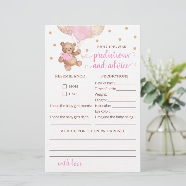 Papier Prédictions et conseils pour bébé Baby shower Tedd (Debout devant)
