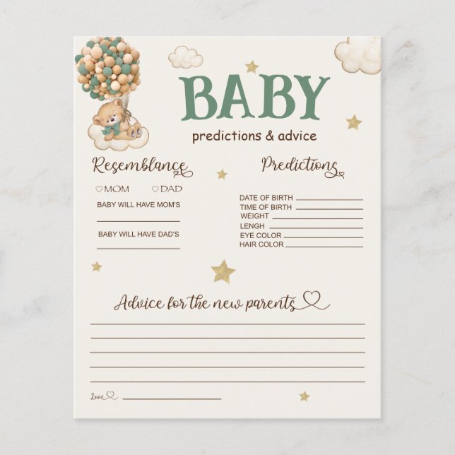 Papier Prédictions et conseils pour bébé Ballons d'ours v (Devant)