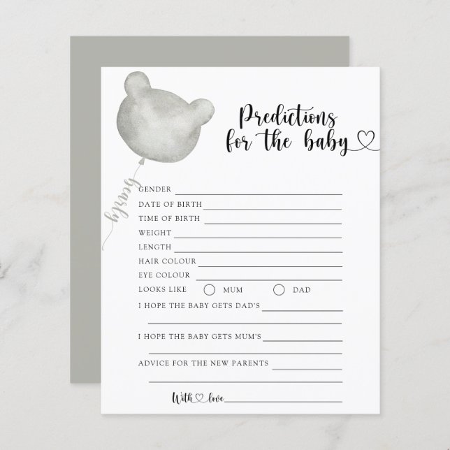 Papier Prédictions et conseils pour bébé OURSE (Devant / Derrière)