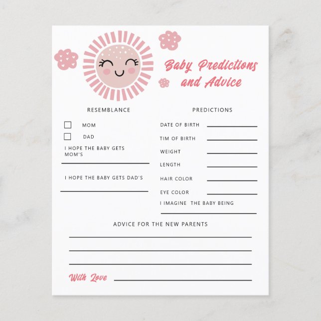 Papier Prédictions et conseils pour bébé Pink Sunshine  (Devant)