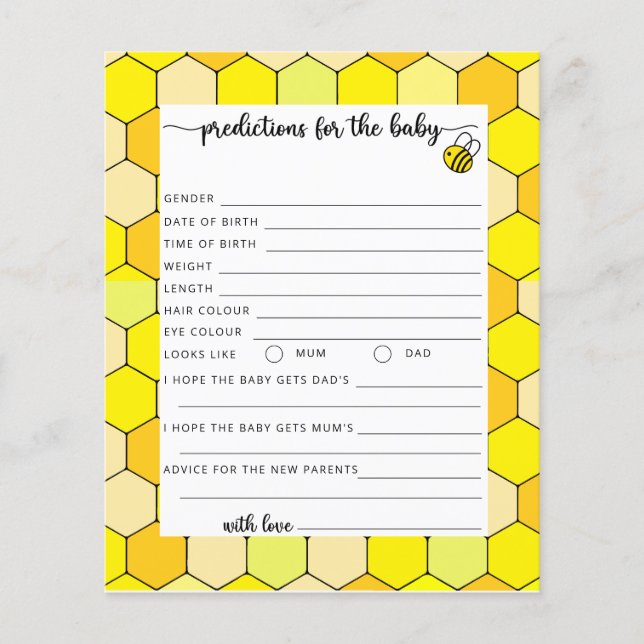 Papier Prédictions et conseils pour le bébé des abeilles (Devant)