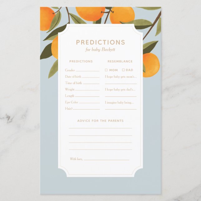 Papier Prédictions et conseils sur le Baby shower de Litt (Devant)