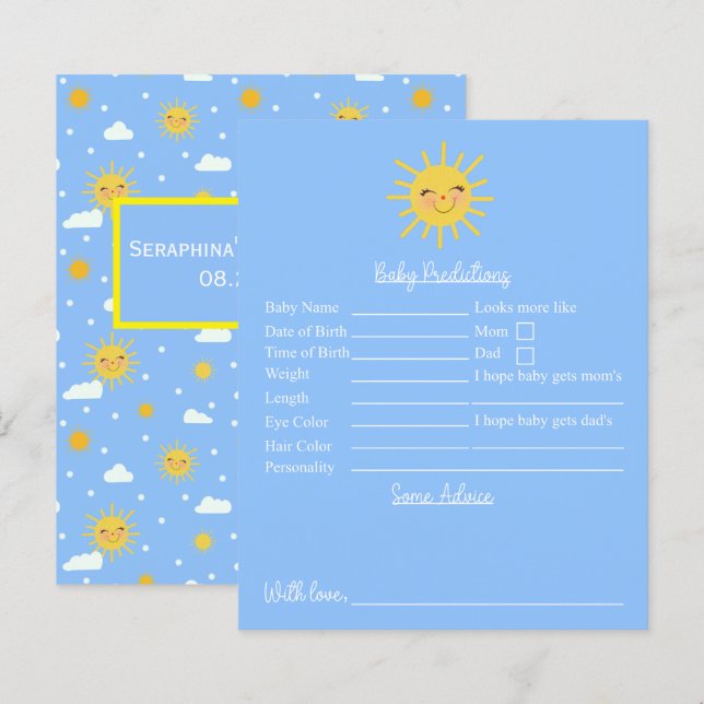 Papier Prédictions Et Conseils Sur Le Baby shower Du Sole (Devant / Derrière)