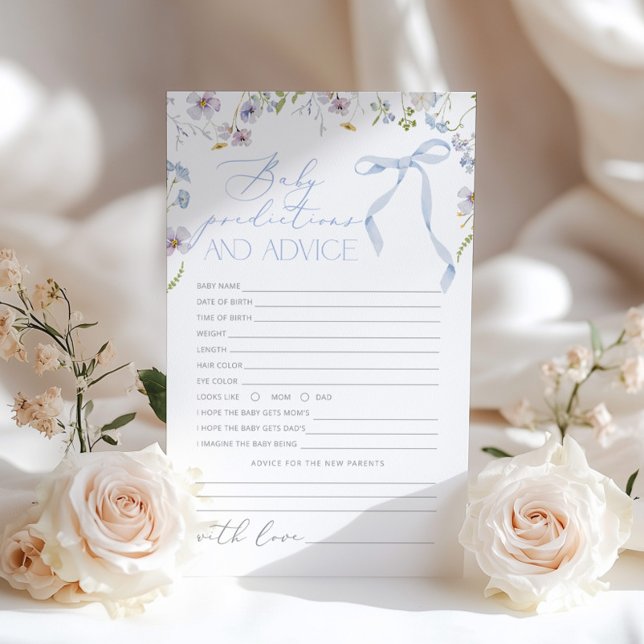 Papier Prédictions pour bébé baby shower floral bleu Bow (Créateur téléchargé)
