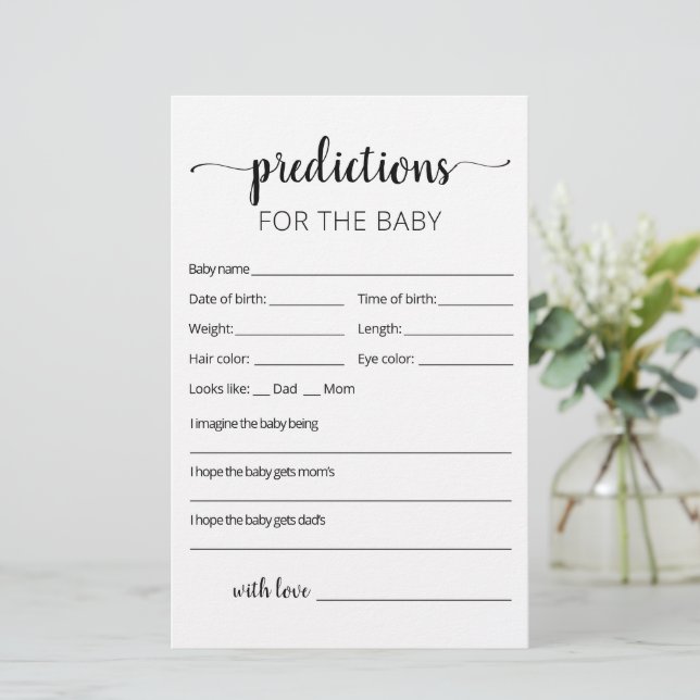 Papier Prédictions pour la fête de Baby shower de la cart (Debout devant)