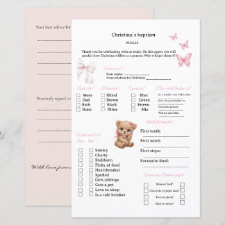 Papier Prédictions roses et jeu de conseils pour baptême