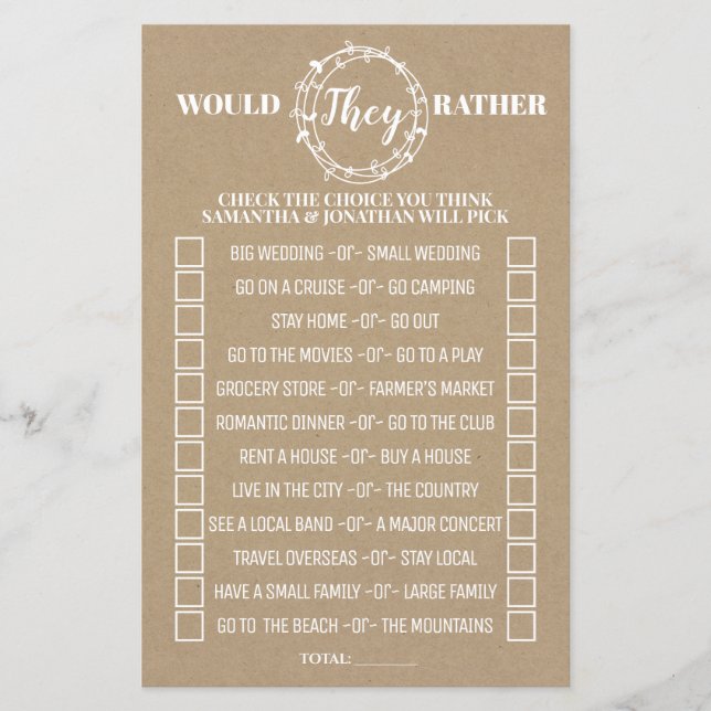 Papier Préféreraient-ils prendre douche anglais jeu espag (Devant)