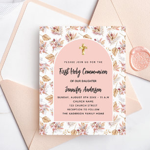 Papier Première Communion pampas rose or budget invitatio
