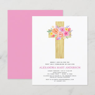 Papier Première communion pastel floral rose budget