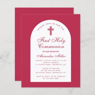 Papier Première Communion Rouge Magenta Budget Invitation