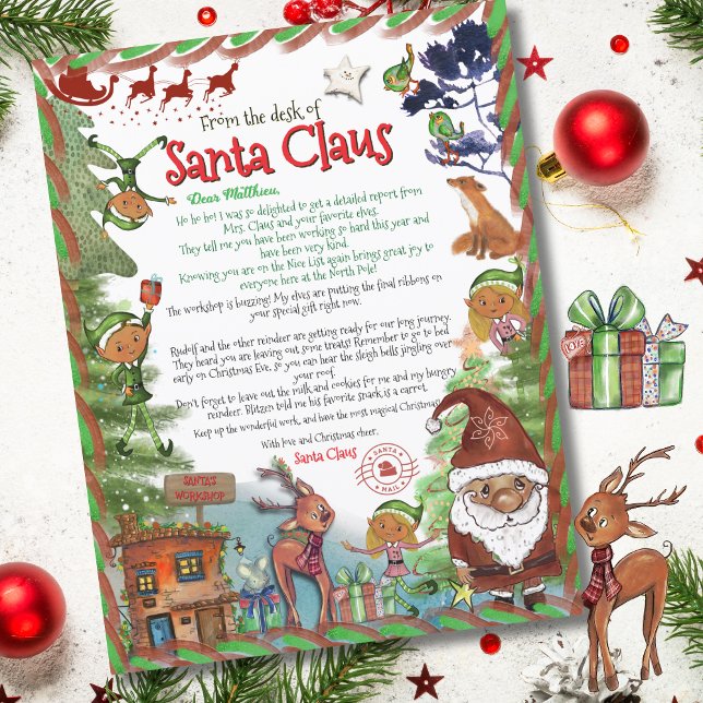 Papier Premium Personalized Watercolor Letter from Santa  (Premium Personalized Watercolor Letter from Santa )