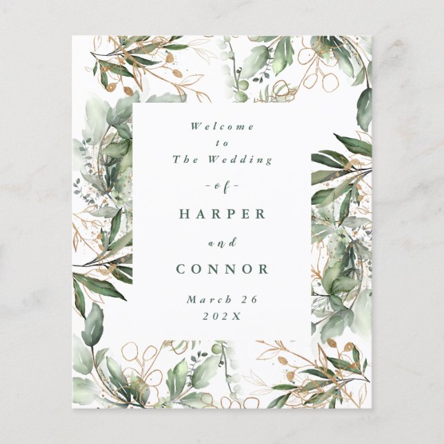 Papier Premium Sage Modern Eucalyptus Mariage vert (Devant)