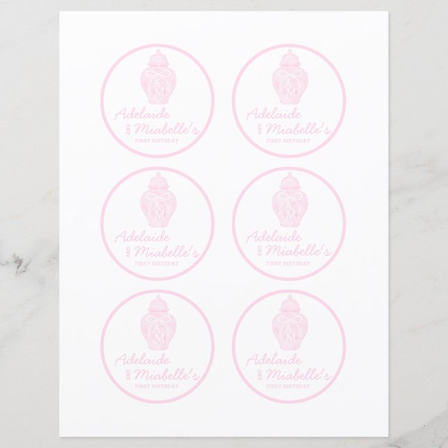 Papier Préppy Pink Ginger Jar Monogram Cupcake Toppers (Devant)