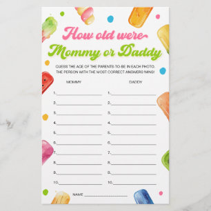 Papier Prêt à pop Baby shower Devinez le jeu de l'âge