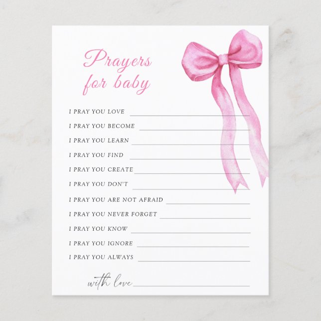 Papier Prières baby shower arc rose pour bébé (Devant)