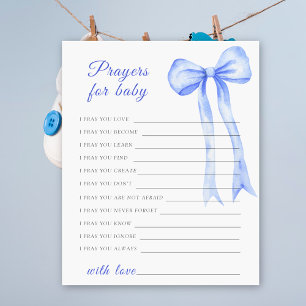 Papier prières de bébé de douche de bébé à ruban bleu