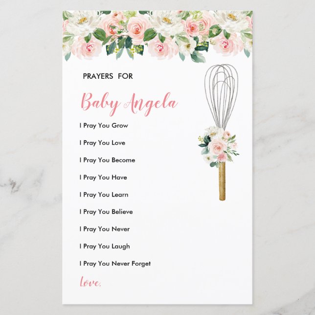 Papier Prières de fleurs roses pour la végétation de bébé (Devant)