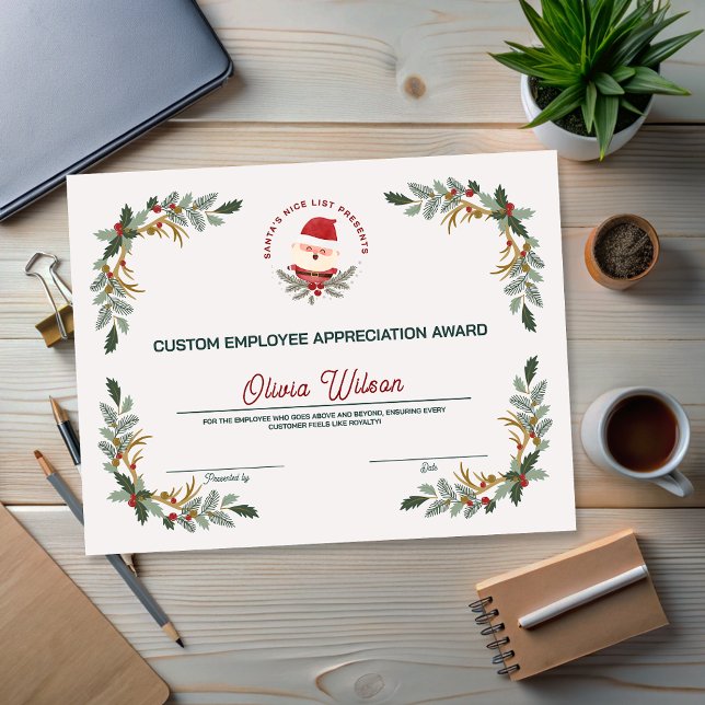 Papier Prime aux employés de vacances d'affaires customis (Customized Business Holiday Employee Award)