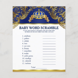 Papier Prince Baby shower Games Word Scramble Rhyme Quiz