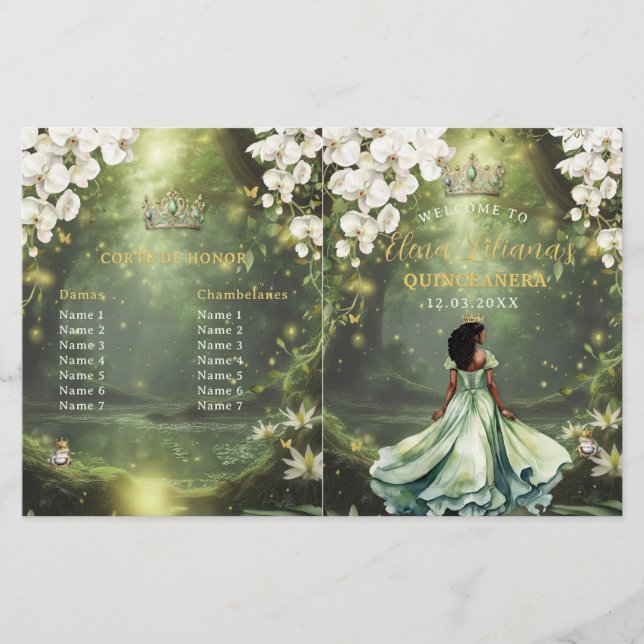 Papier Princess and Frog Sage Green Quinceanera Program (Devant)