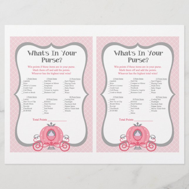 Papier Princess Carriage Baby shower rose Jeu de bourse (Devant)