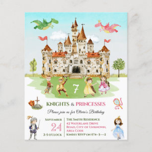 Papier Princess knight enfant Invitation anniversaire