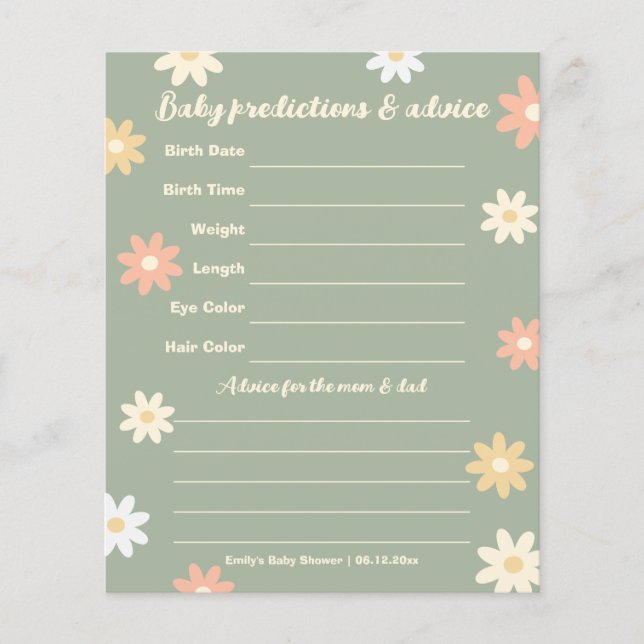 Papier Printemps Fleurs d'été Baby shower Guesser Jeu (Devant)