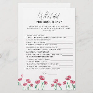 Papier Printemps Qu'est-ce que le marié a dit jeu nuptial