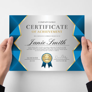 Papier Prix Blue Gold du certificat de réussite