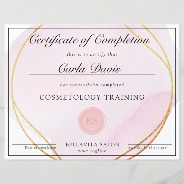 Papier Prix Cercle Or en Aquarelle Rose Push Script (Devant)