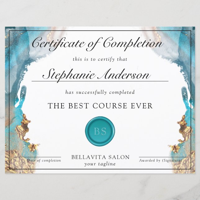 Papier Prix d'Aquarelle Liquide Moderne Bleu Et Or (Devant)