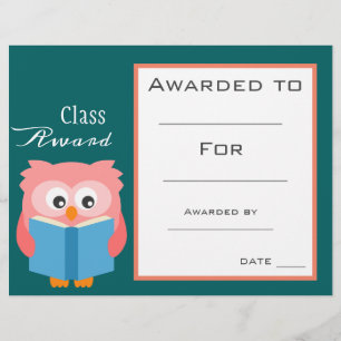 Papier Prix de classe certificat pour enfants de hibou de