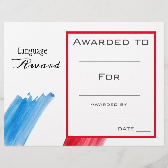 Papier Prix de classe Étudiant en langue française (Devant)